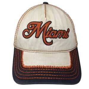 Miami Florida Strapback 5 Panel Cap Beige OS Adjustable Embroidered Essencial